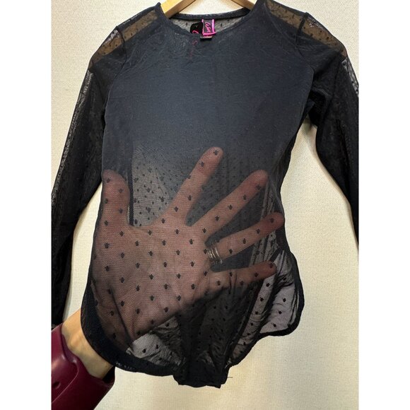 NWT La Senza Womens Long Sleeve Sheer Bodysuit Size S Black Swiss Dots Summer - Picture 5 of 13